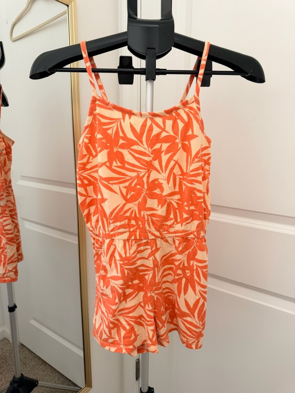 Old Navy | Girls Orange Leaf-Print Romper Size 10-12